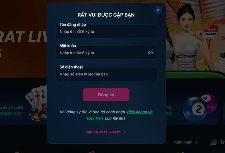 Hướng Dẫn Đăng Ký RikBet Tài Khoản Nhanh Chóng Nhất Cho Mọi Người Chơi